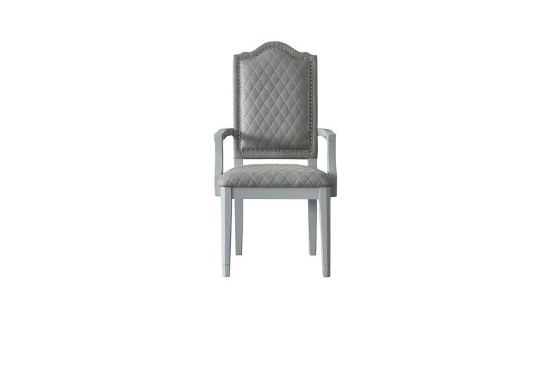 House Marchese Two Tone Gray Fabric & Pearl Gray Finish Arm Chair (Set-2)