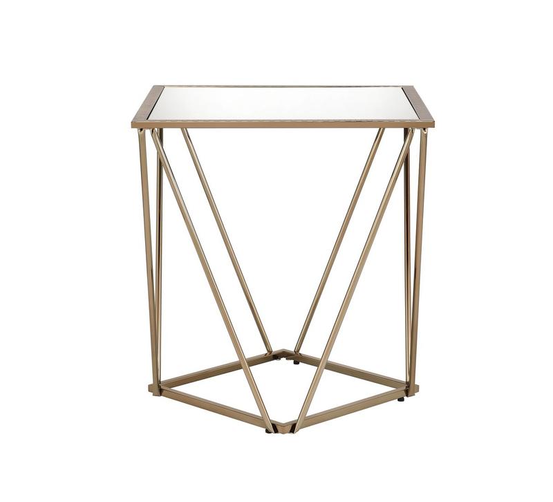 Fogya Mirrored & Champagne Gold Finish End Table