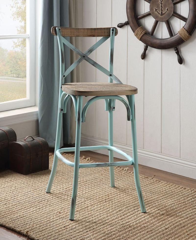 Zaire Antique Turquoise & Antique Oak Bar Chair