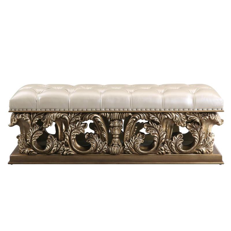Constantine Synthetic Leather, Light Gold, Brown & Gold Finish Bench