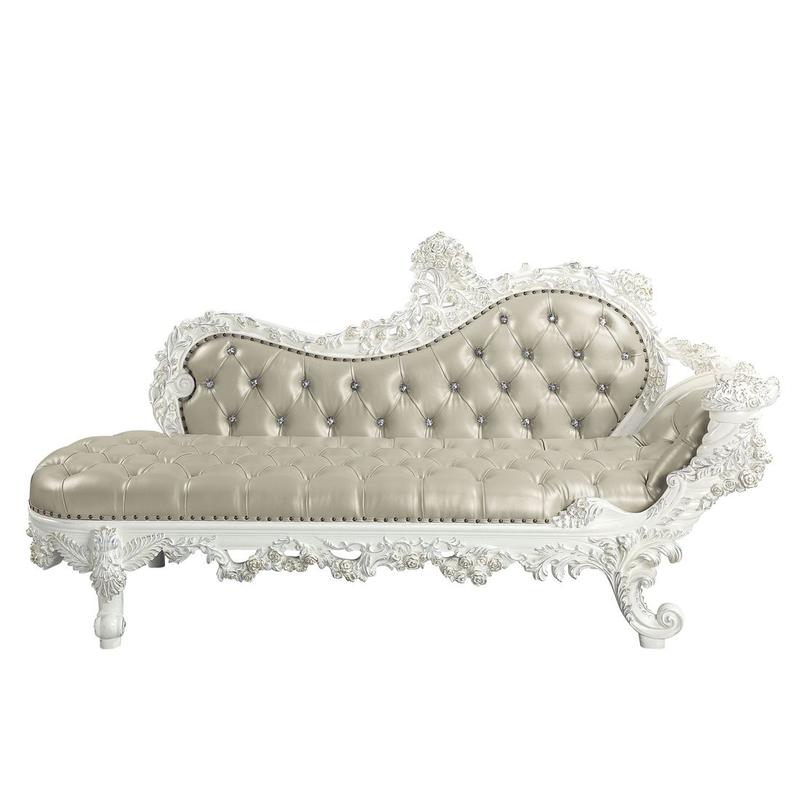 Vanaheim Beige Synthetic Leather & Antique White Finish Bench