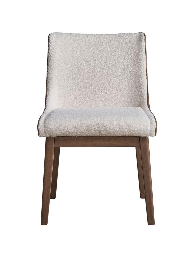 Ginny White Boucle, Brown Velvet & Walnut Finish Side Chair (Set-2)