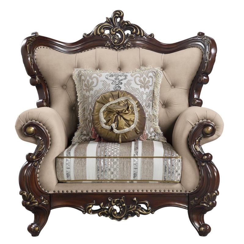Ragnar Light Brown Linen & Cherry Finish Chair W/2 Pillows