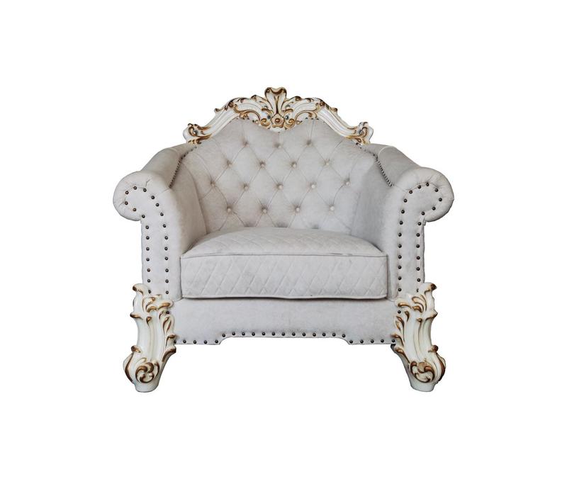 Vendome II Two Tone Ivory Fabric & Antique Pearl Finsih Chair W/2 Pillows
