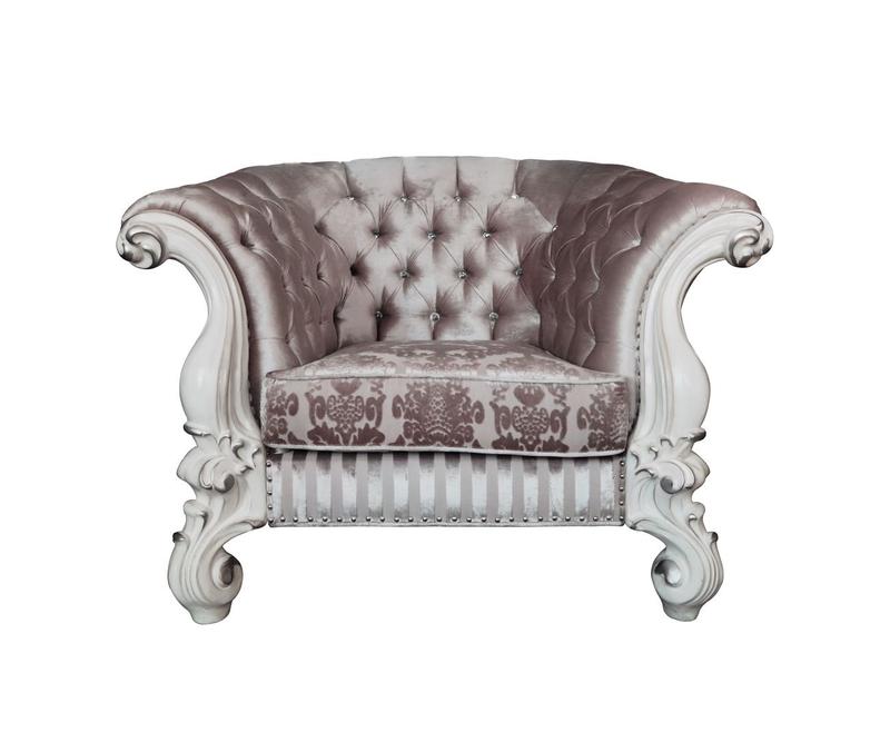 Versailles Ivory Fabric & Bone White Finish Chair W/2 Pillows