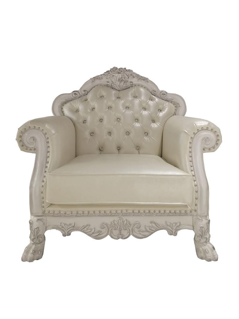 Dresden Synthetic Leather & Bone White Finish Chair W/2 Pillows