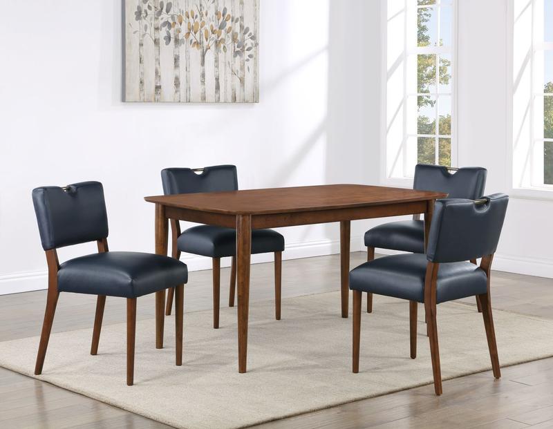 Bonito Midnight Blue Faux Leather 5PC Dining Set in Walnut Finish