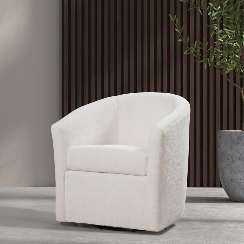 Odessa Barrel Style Swivel Accent chair in Ivory Performance Fabric