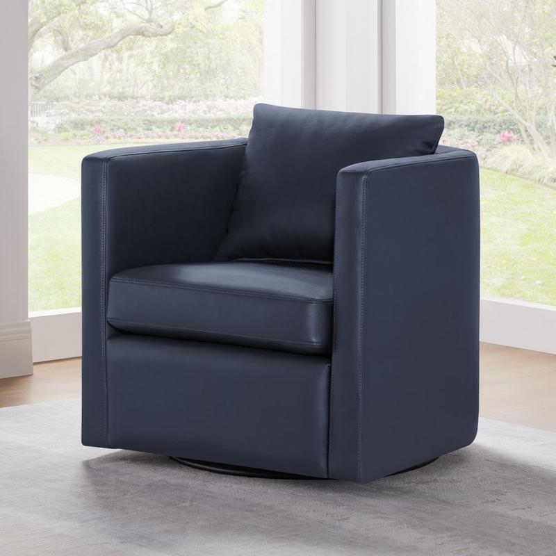 Sheldon Midnight Blue Faux Leather Swivel Barrel Chair
