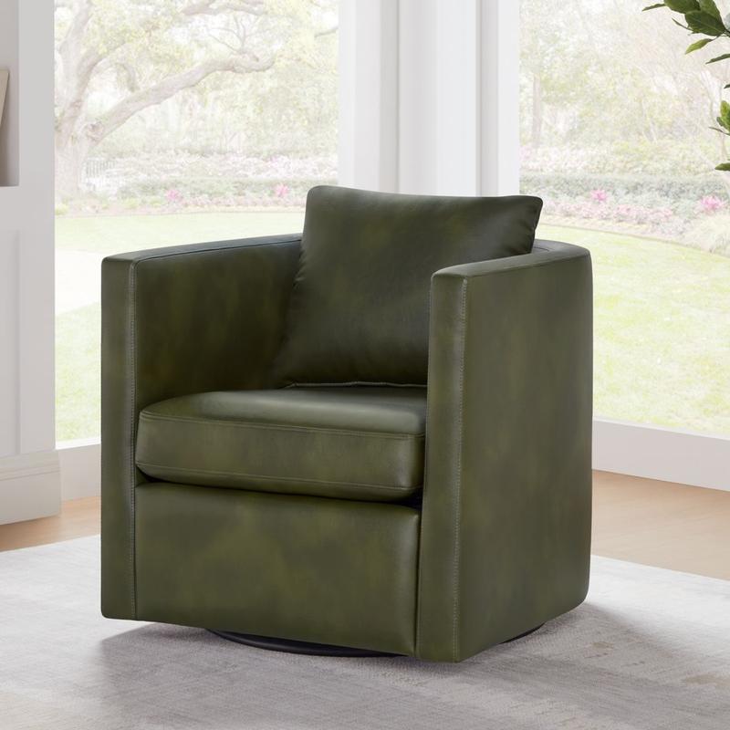 Sheldon Fern Green Faux Leather Swivel Barrel Chair