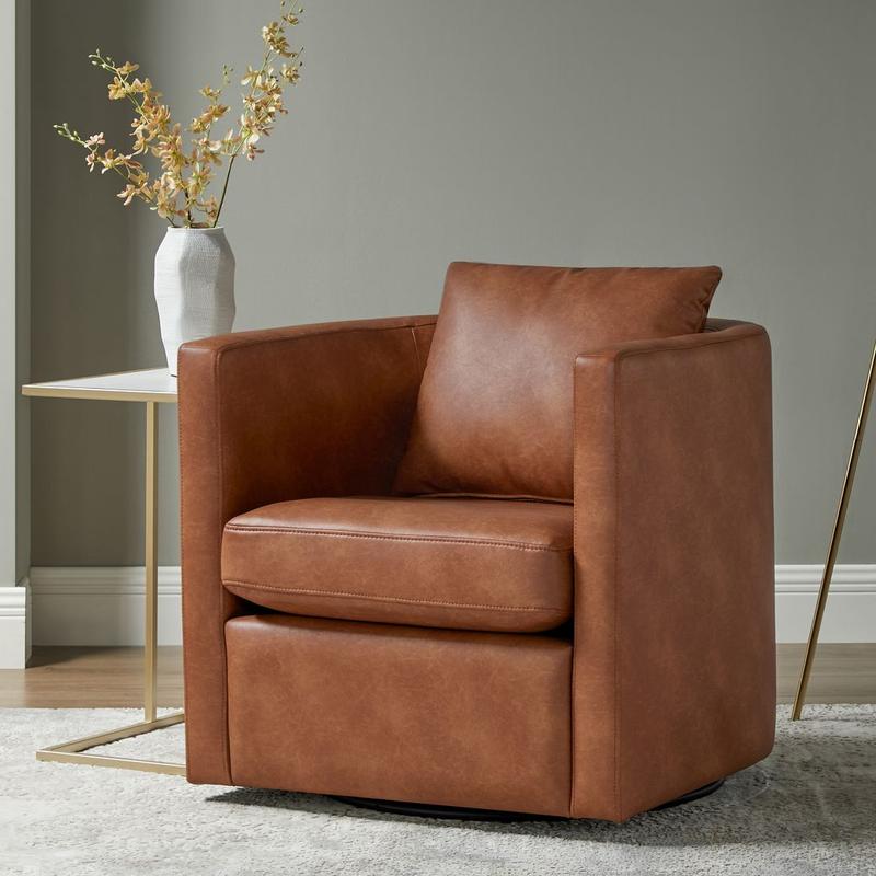 Sheldon Saddle Faux Leather Swivel Barrel Chair