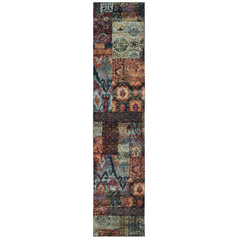 Andorra 7137A Gold/ Blue Indoor Area Rug - 2'6" x 12'