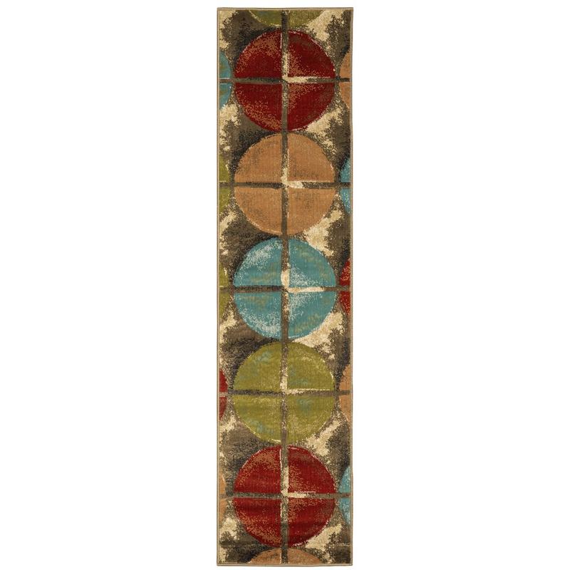 Emerson 3680B Brown/ Teal Indoor Area Rug - 1'10" x 7'6"
