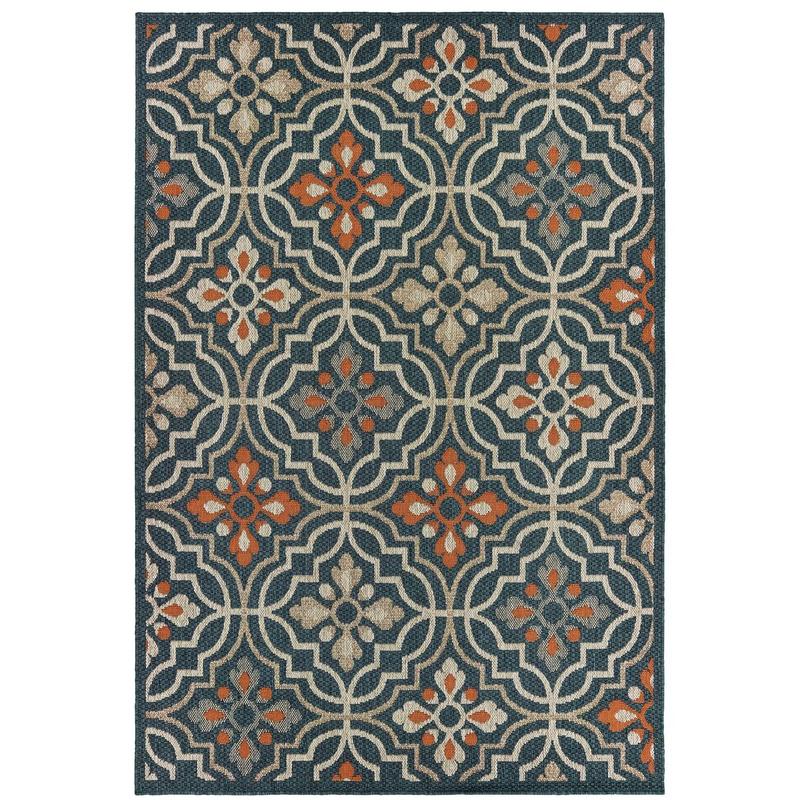 Latitude 709B3 Teal/ Orange Indoor/Outdoor Area Rug - 6'7" x 9'2"