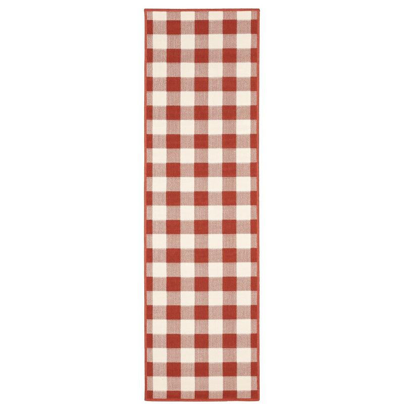 Meridian 2598R Red/ Ivory Indoor/Outdoor Area Rug - 2'3" x 7'6"
