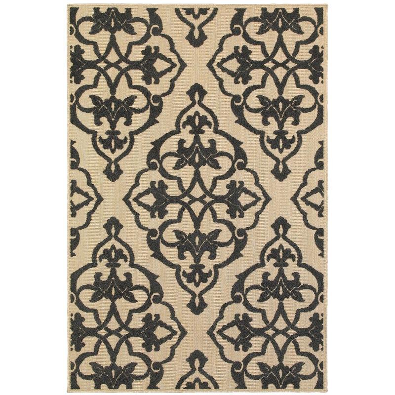 Cayman 001B9 Sand/ Charcoal Indoor/Outdoor Area Rug - 7'10" x 10'10"