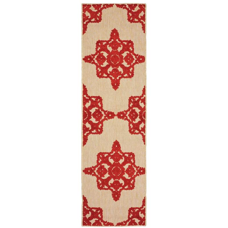 Cayman 097R9 Sand/ Red Indoor/Outdoor Area Rug - 2'3" x 7'6"