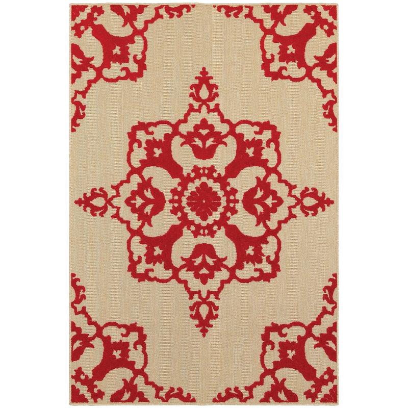 Cayman 097R9 Sand/ Red Indoor/Outdoor Area Rug - 5'3" x 7'6"