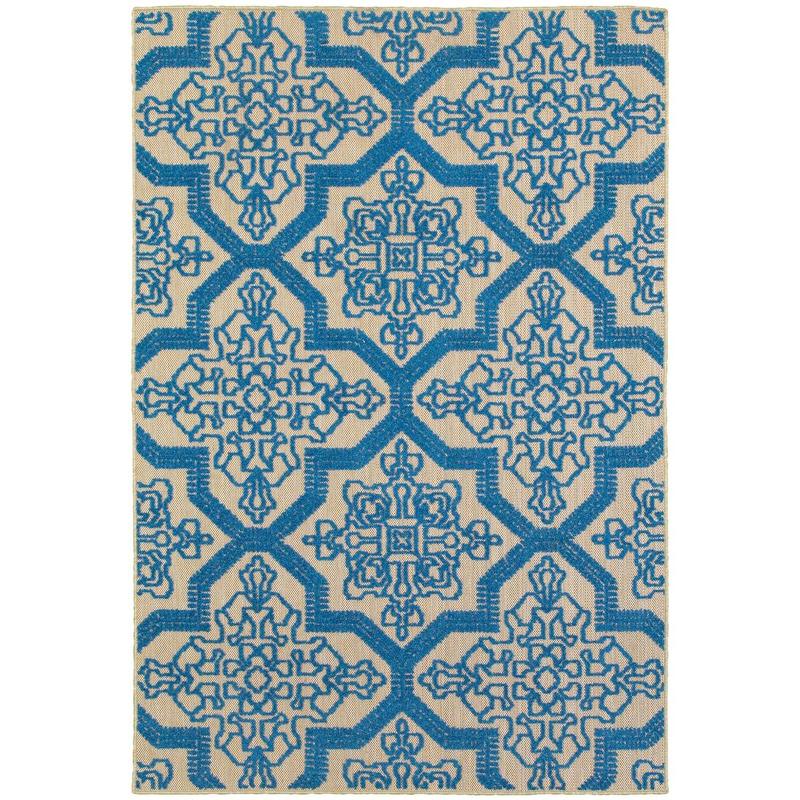 Cayman 2541M Sand/ Blue Indoor/Outdoor Area Rug - 3'10" x 5'5"