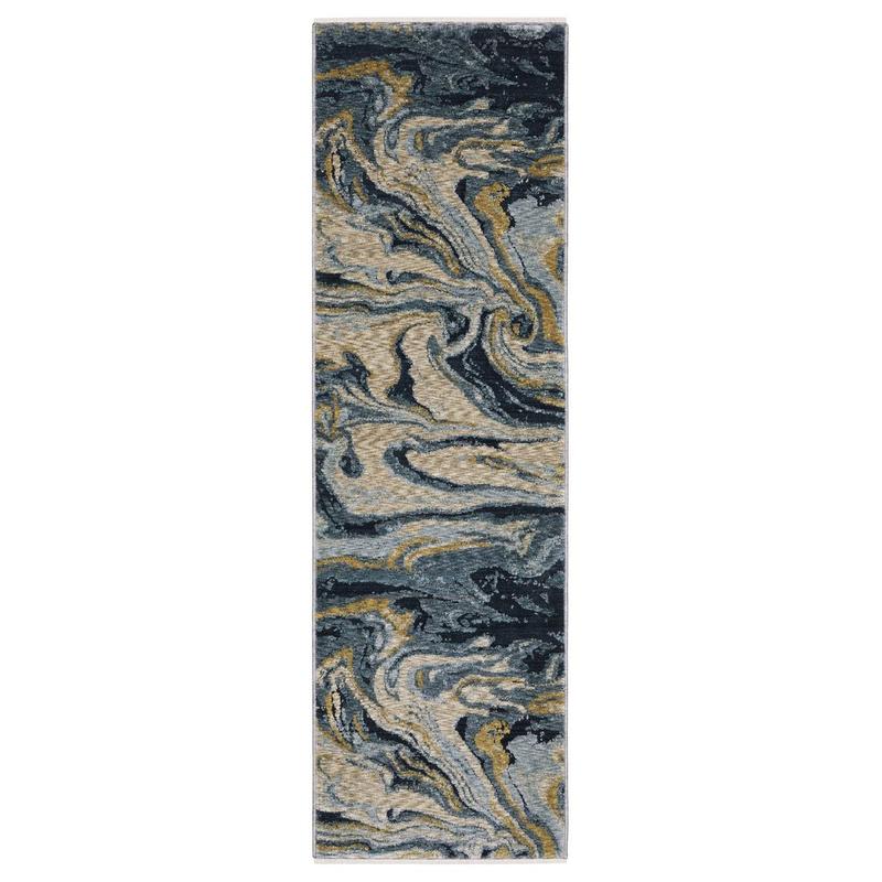 Capella CAP10 Navy Blue/ Teal Indoor Area Rug - 2'3" x 7'6"