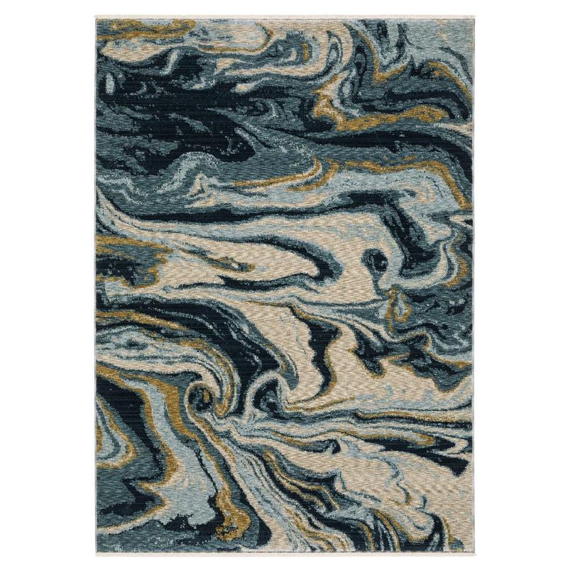 Capella CAP10 Navy Blue/ Teal Indoor Area Rug - 3'3" x 5'