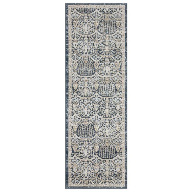 Cavett CAV06 Navy/ Gold Indoor Area Rug - 2'7" x 7'9"