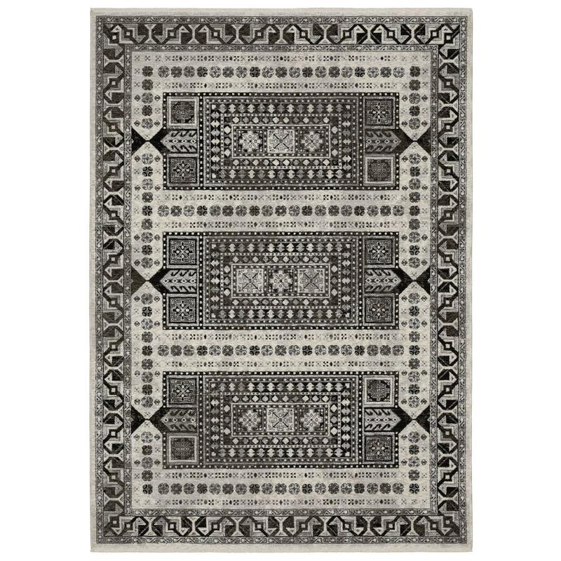 Chamberlain CH01G Ivory/ Charcoal Indoor Area Rug - 6'7" x 9'6"