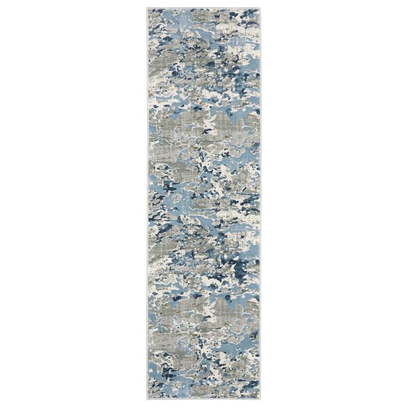 Easton 3317E Grey/ Blue Indoor Area Rug - 2'3" x 7'6"