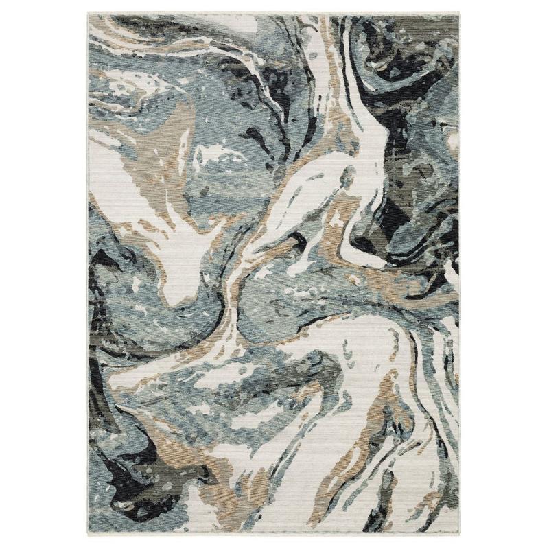 Echo ECH07 Steel Blue/ Ivory Indoor Area Rug - 3'3" x 5'