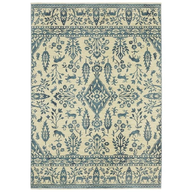 Francesca FR08H Ivory/ Blue Indoor Area Rug - 6'7" x 9'6"