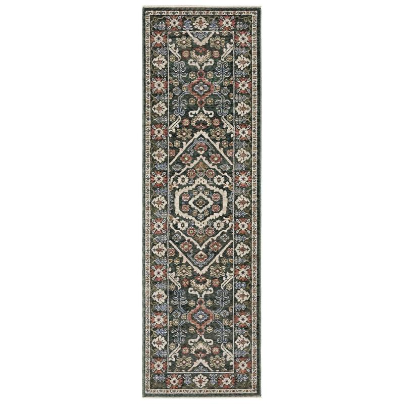 Hastings HA02B Green/ Pink Indoor Area Rug - 2'3" x 7'6"