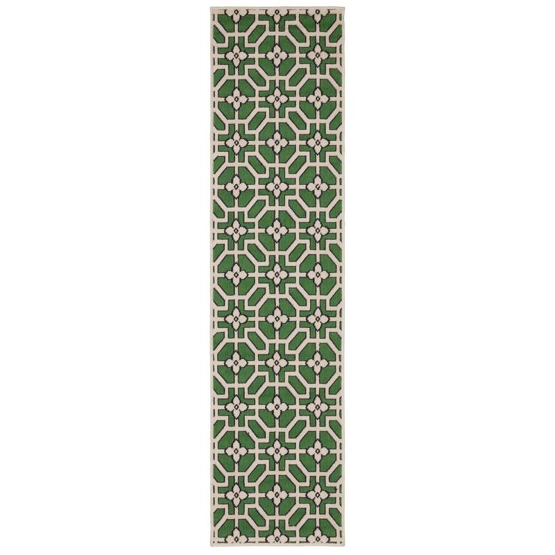 Havana HAV01 Ivory/ Green Indoor/Outdoor Area Rug - 1'10" x 7'3"