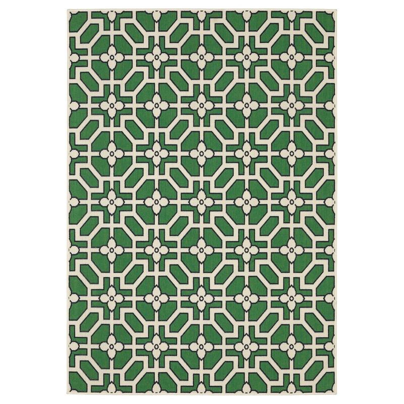 Havana HAV01 Ivory/ Green Indoor/Outdoor Area Rug - 6'7" x 9'2"