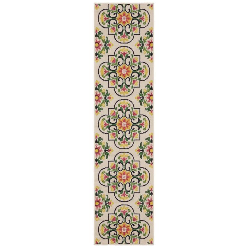 Havana HAV04 Ivory/ Multi Indoor/Outdoor Area Rug - 1'10" x 7'3"