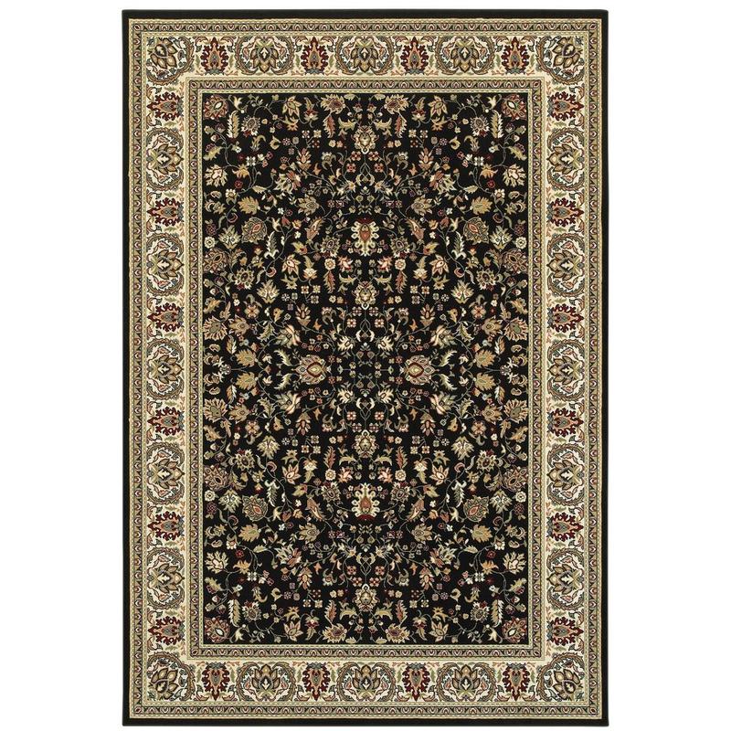 Kashan 108B1 Black/ Ivory Indoor Area Rug - 1'10" x 3'