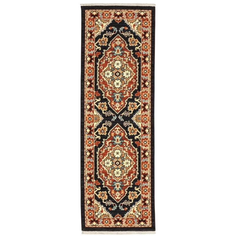 Lilihan 4929A Black/ Rust Indoor Area Rug - 2' x 6'