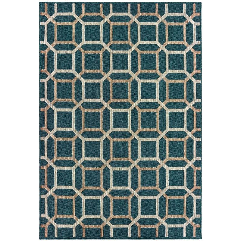 Latitude 806B3 Teal/ Grey Indoor/Outdoor Area Rug - 6'7" x 9'2"