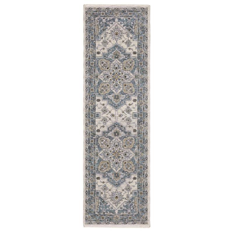 Maharaja 051F1 Blue/ Ivory Indoor Area Rug - 2'3" x 7'6"