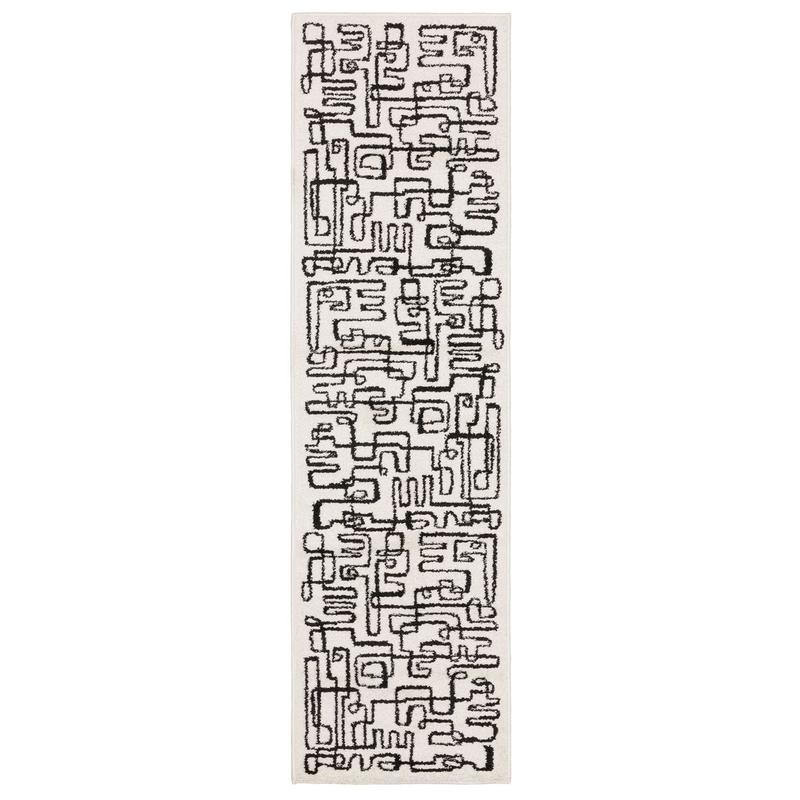 Quinn QUI11 Beige/ Black Indoor Area Rug - 2' x 7'
