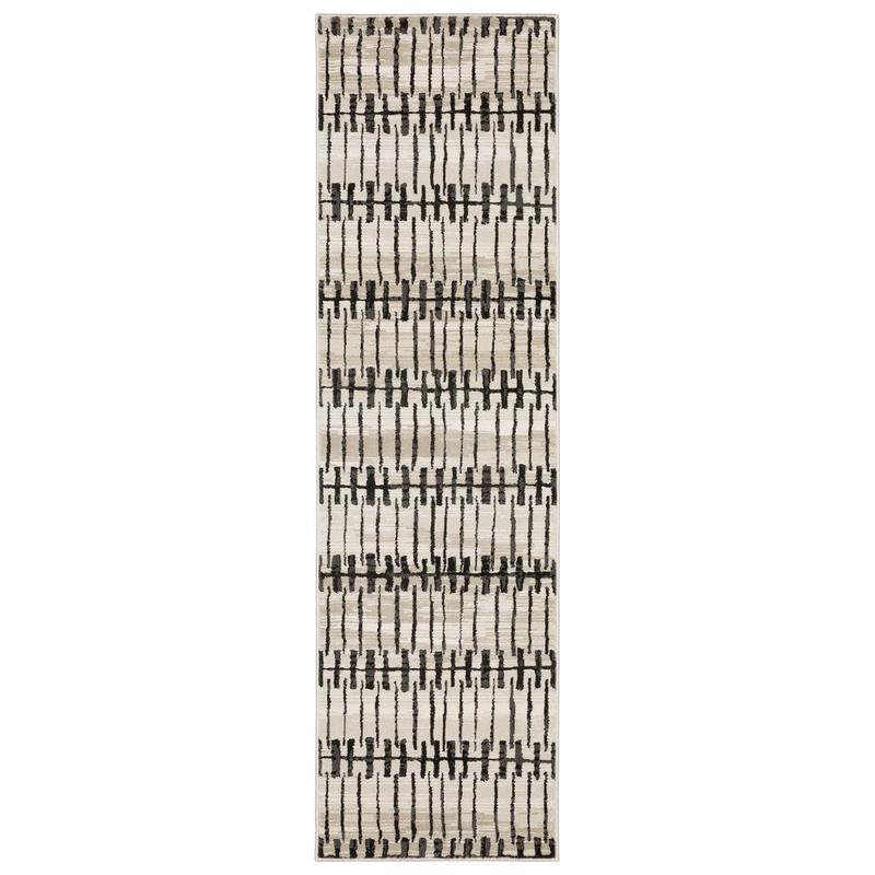 Raylan RAY11 Beige/ Black Indoor Area Rug - 2'3" x 7'6"