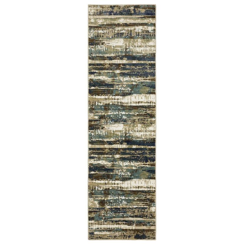Reed RE02A Beige/ Blue Indoor Area Rug - 2'3" x 7'6"