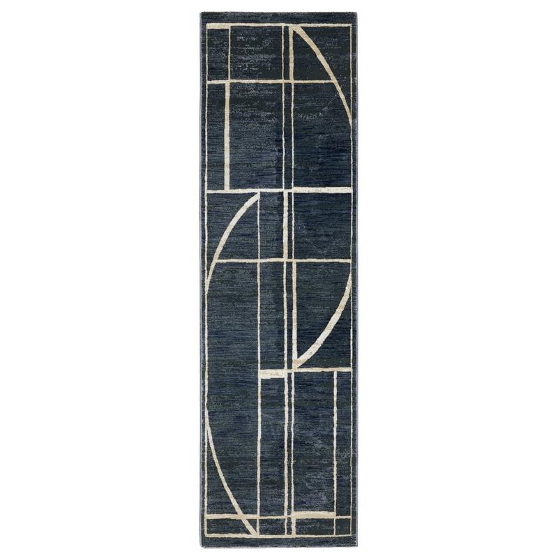 Reed RE04B Blue/ Ivory Indoor Area Rug - 2'3" x 7'6"